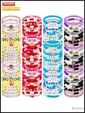 100 Pcs Preppy Friendship Bracelets Clay Acrylic Stretch Stackable